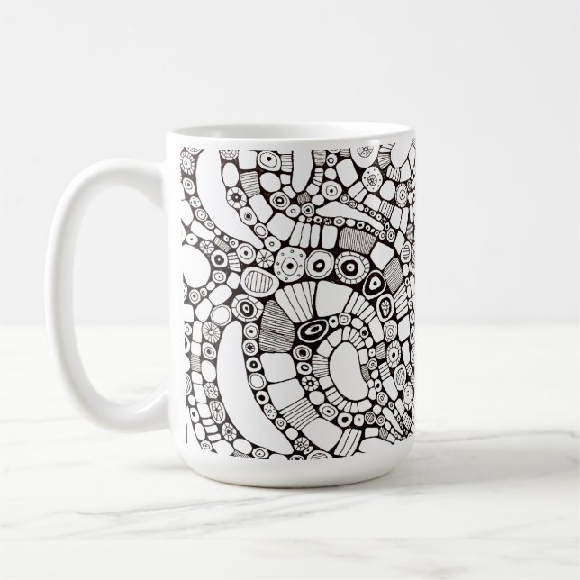 Mug Cercles Carrés Ondulés Abstraits Dessin Au Trait (Gauche)