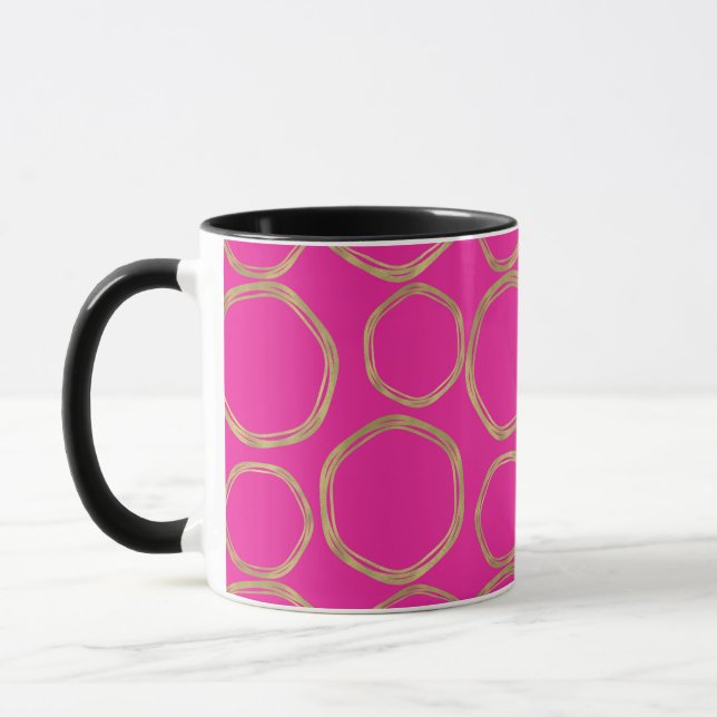 Mug Cercles dorés et rose chaud vif amusement moderne  (Gauche)
