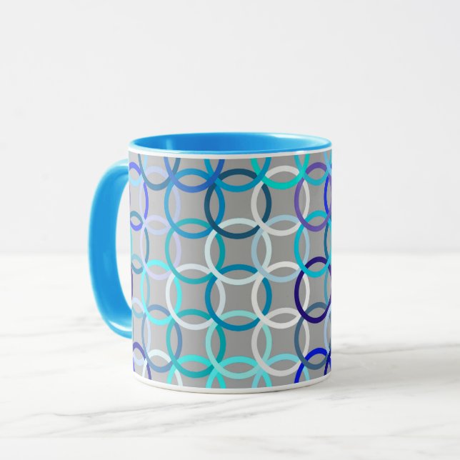 Mug Cercles modernes du milieu du siècle, gris, bleu e (Devant gauche)