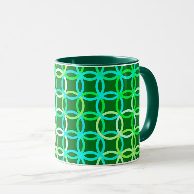 Mug Cercles modernes du milieu du siècle, tons verts (Devant droit)