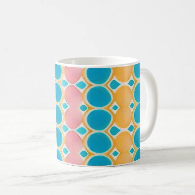 Mug Cercles Pastel Bleu, Rose et Jaune (Devant droit)