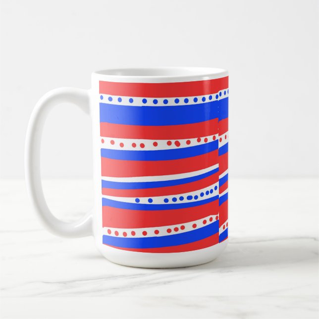 Mug Cercles Rayures Chili Rouge Blanc Bleu (Gauche)