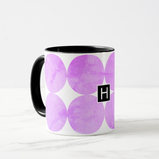 Mug Cercles violets modernes | Monogramme (Devant gauche)