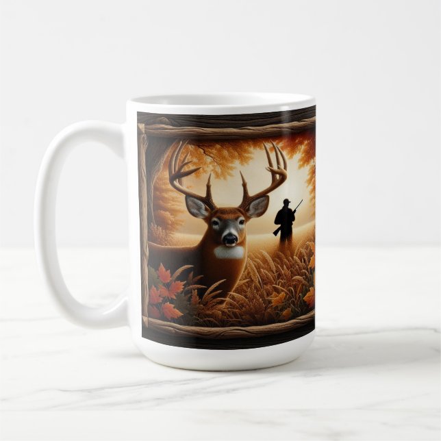 Mug Cerf à queue blanche et chasseur Forêt d'automne (Gauche)