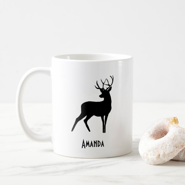 Mug Cerf avec Antlers Noir Silhouette Rustique (Avec donut)