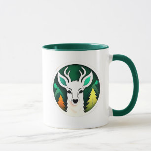 Mug Cerf blanc stylisée sur fond d'une forêt.