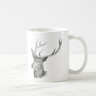 Mug Cerf Buck Head avec Antlers Black and White Art