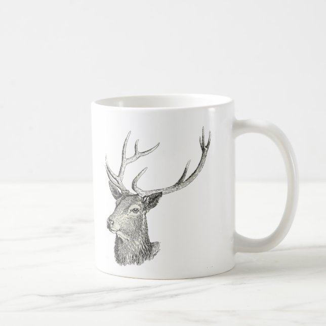 Mug Cerf Buck Head avec Antlers Black and White Art (Droite)