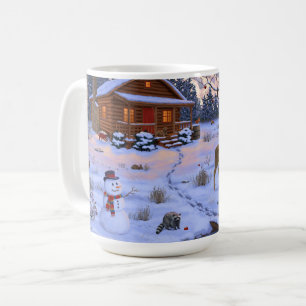 Mug Cerf Cabine D'Hiver Dans La Scène De Noël De Neige