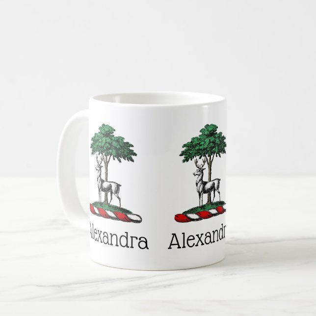 Mug Cerf Daim devant un Arbre Emblème de Blason Crête  (Devant gauche)