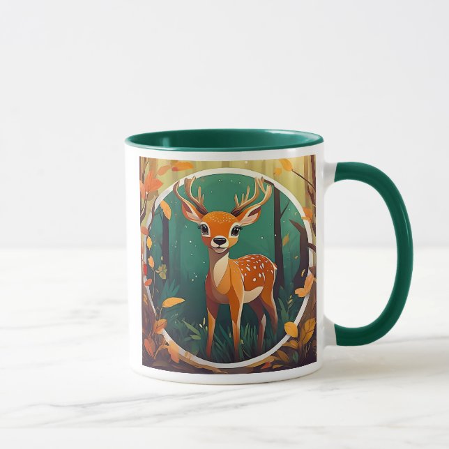 Mug Cerf dans la forêt avec des feuilles d'automne. (Droite)