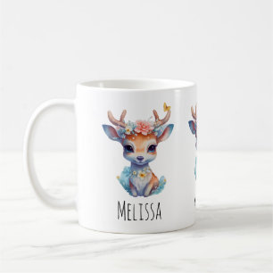 Mug Cerf de Bébé mignon avec Antlers et Fleurs