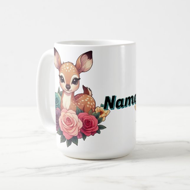 Mug Cerf de bébé personnalisé avec Roses (Devant gauche)