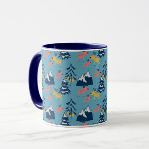 Mug Cerf de Noël, arbres de Noël, montagnes