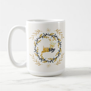Mug Cerf de Noël avec Couronne Crème Jaune