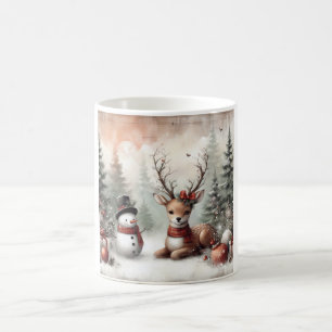 Mug Cerf de Noël/bonhomme de neige en bois classique