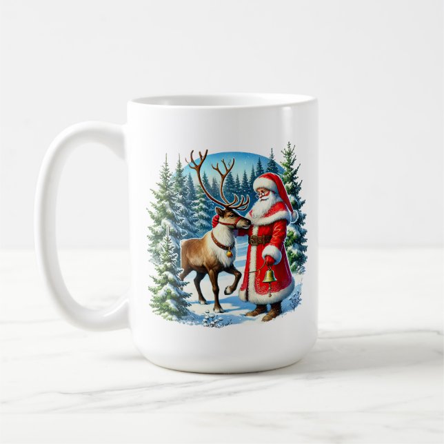 Mug Cerf de Noël festif Père Noël ajouter monogramme (Gauche)