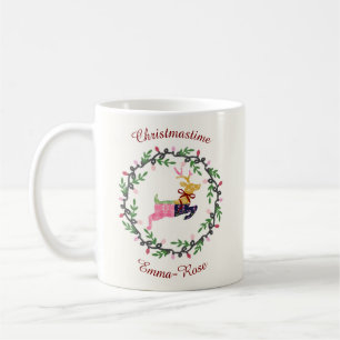 Mug Cerf de Noël joyeux avec couronne personnalisable