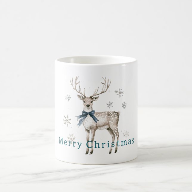 Mug Cerf Flocons de Neige Noël Bleu Ruban (Centre)