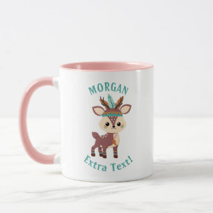 Mug Cerf indien mignon, Personnaliser le nom et le mes