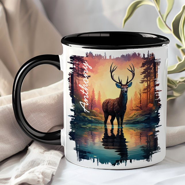 Mug Cerf Majestueux au Lac Coucher de Soleil Reflet (Créateur téléchargé)