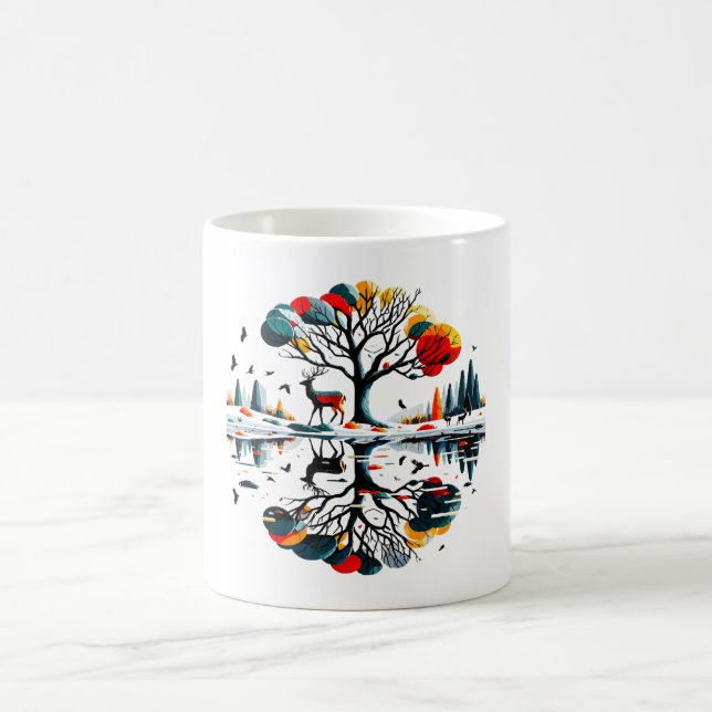 Mug Cerf majestueux dans la forêt hivernale enneigée (Centre)