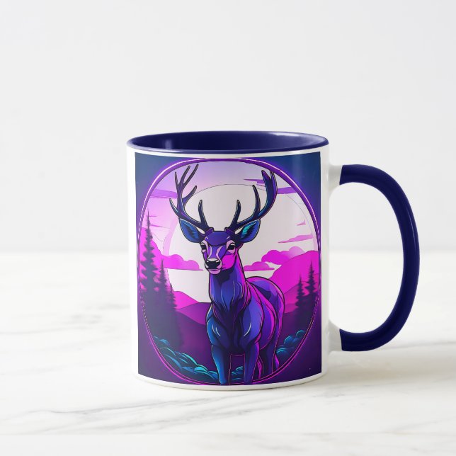 Mug Cerf majestueux en paysage néon. (Droite)
