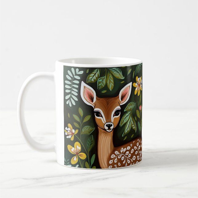 Mug Cerf mignon en Feuille et fleurs (Gauche)
