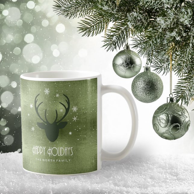 Mug Cerfs Antlers Silhouette & Snowflakes Green ID861 (Créateur téléchargé)