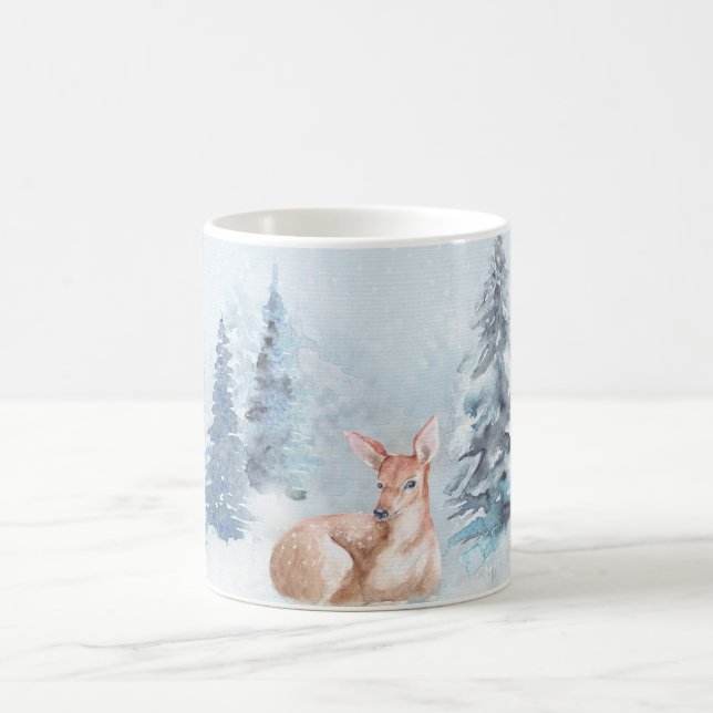 Mug Cerfs communs chics d'aquarelle d'hiver dans la (Centre)
