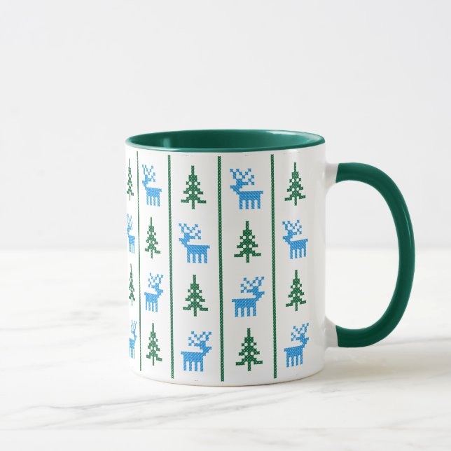 Mug Cerfs et arbres de Noël motif de point de croix (Droite)