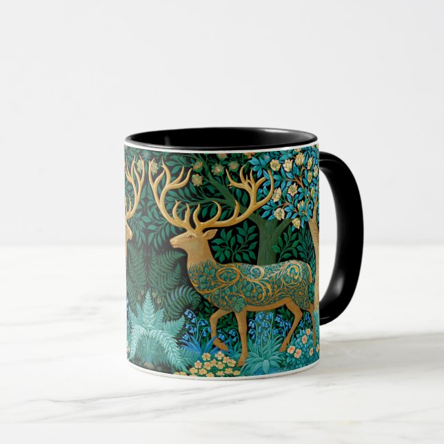 Mug Cerfs & Forêt Peinture de style William Morris Art (Devant droit)