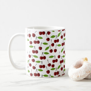 Mug Cerise Rouge, Motif De Cerises, Feuilles, Fruits