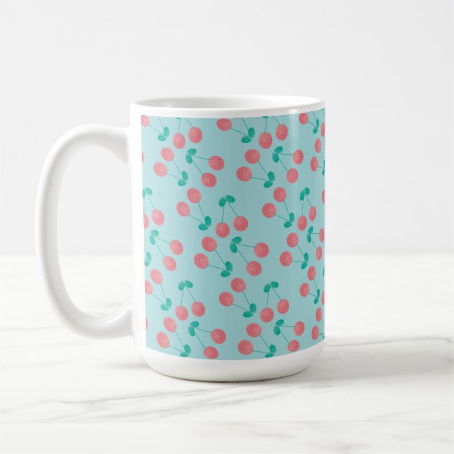 Mug Cerises aquarelle peintes à la main rose sarcelle  (Gauche)