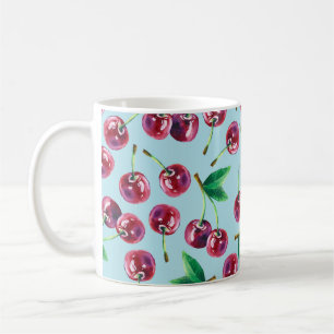 Mug Cerises d'aquarelle modernes : Motif de baies jute