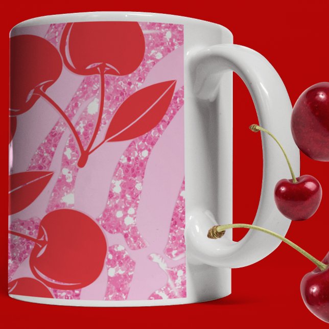 Mug Cerises Rose Rouge Pailleté (Créateur téléchargé)
