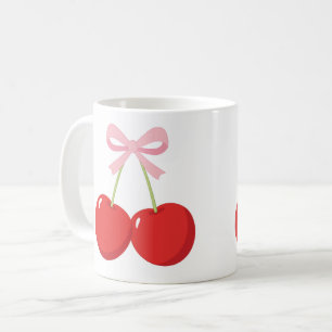 Mug Cerises Rouges avec Nœud Rose Coquette Cottage Chi