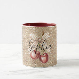 Mug Cerises Rouges Paillettes D'or