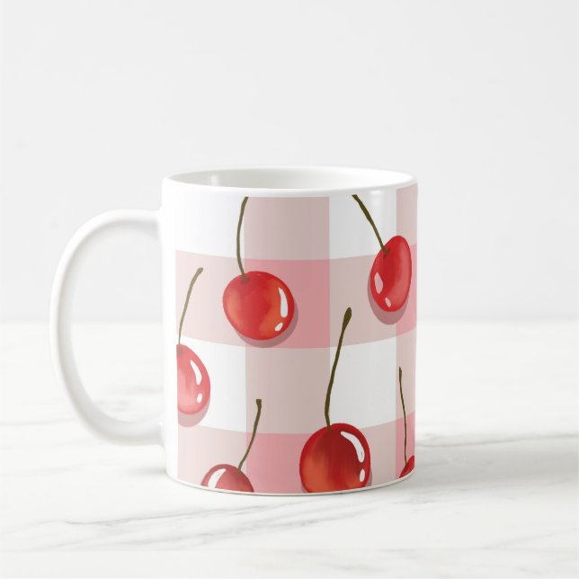 Mug Cerises rouges peintes à la main en motif continu (Gauche)