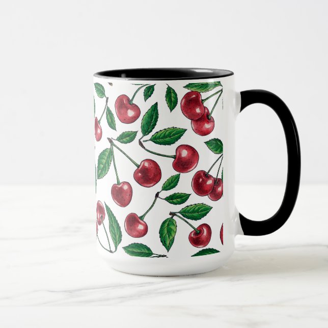 Mug Cerises rouges sur blanc (Droite)