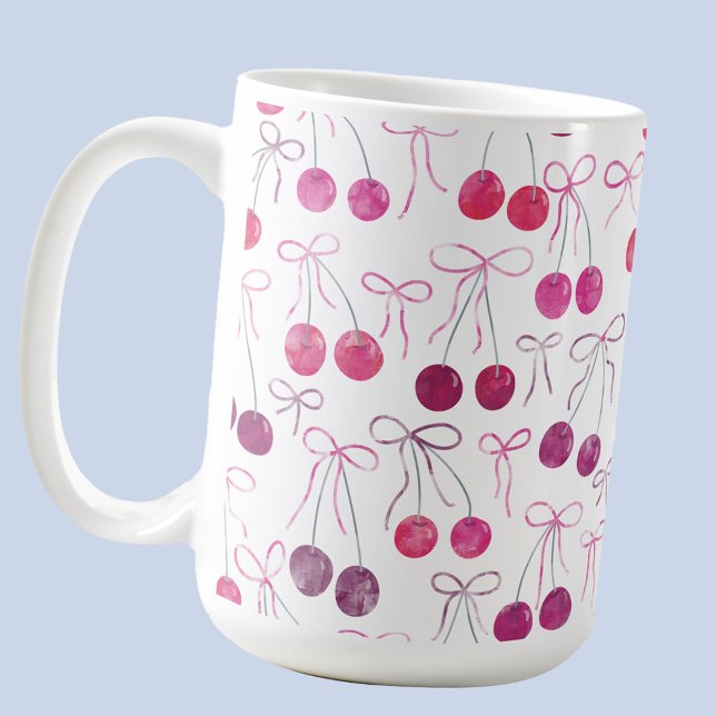 Mug Cerises Rubans et Bows Motif d'aquarelle (Cherries Ribbons and Bows watercolor pattern coffee mug)