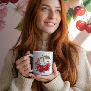Mug Cerises vintage avec fleurs roses, fruit floral