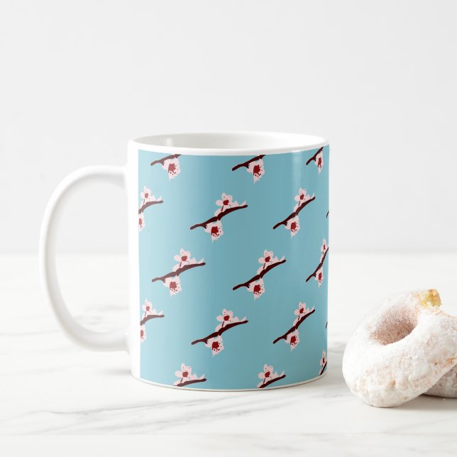 Mug Cerisier en Fleur, Sakura, Motif Floral Rose (Avec donut)