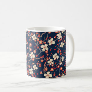 Mug Cerisier Fleur Japonais Floral Rouge Marine