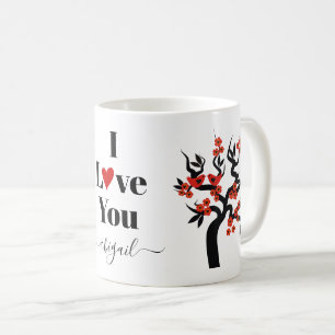 Mug Cerisier sakura Inséparable rouge et fleurs