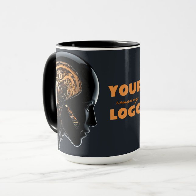 Mug Cerveau Mécanique Doré d'Android IA Futuriste Élég (Devant gauche)