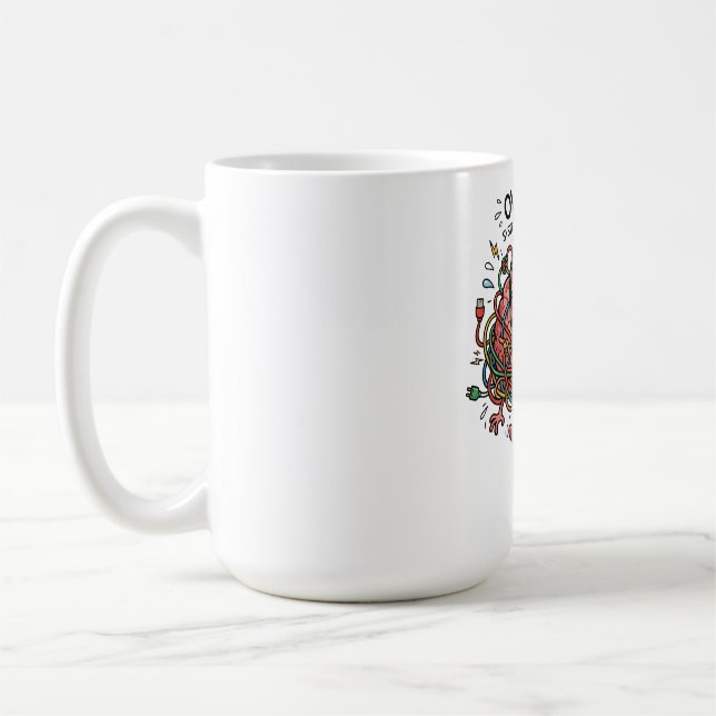 Mug Cerveau Stressé Drôle Surcharge Tangled Wires Tech (Gauche)