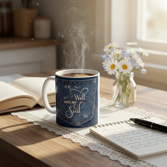 Mug C'est bien poche en denim  (Créateur téléchargé)