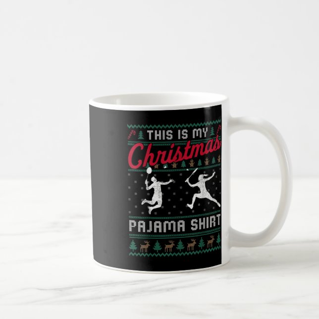 Mug C'est mon pull de Noël moche de badminton en pyjam (Droite)
