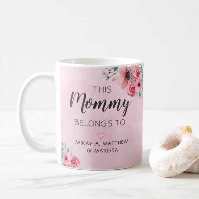 Mug Cette Maman Appartient À L'Aquarelle Rose Florale (Avec donut)